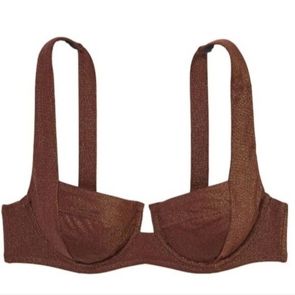 Victoria's Secret bikini top lace up tie in back Lurex Truffle Shimme - Picture 1 of 5